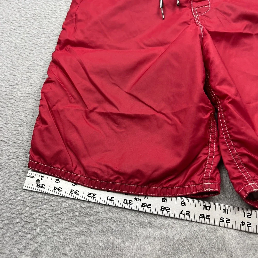 VTG Birdwell Beach Britches Boardshorts Mens 32 Red Lace Up Swim Stitch USA Made
